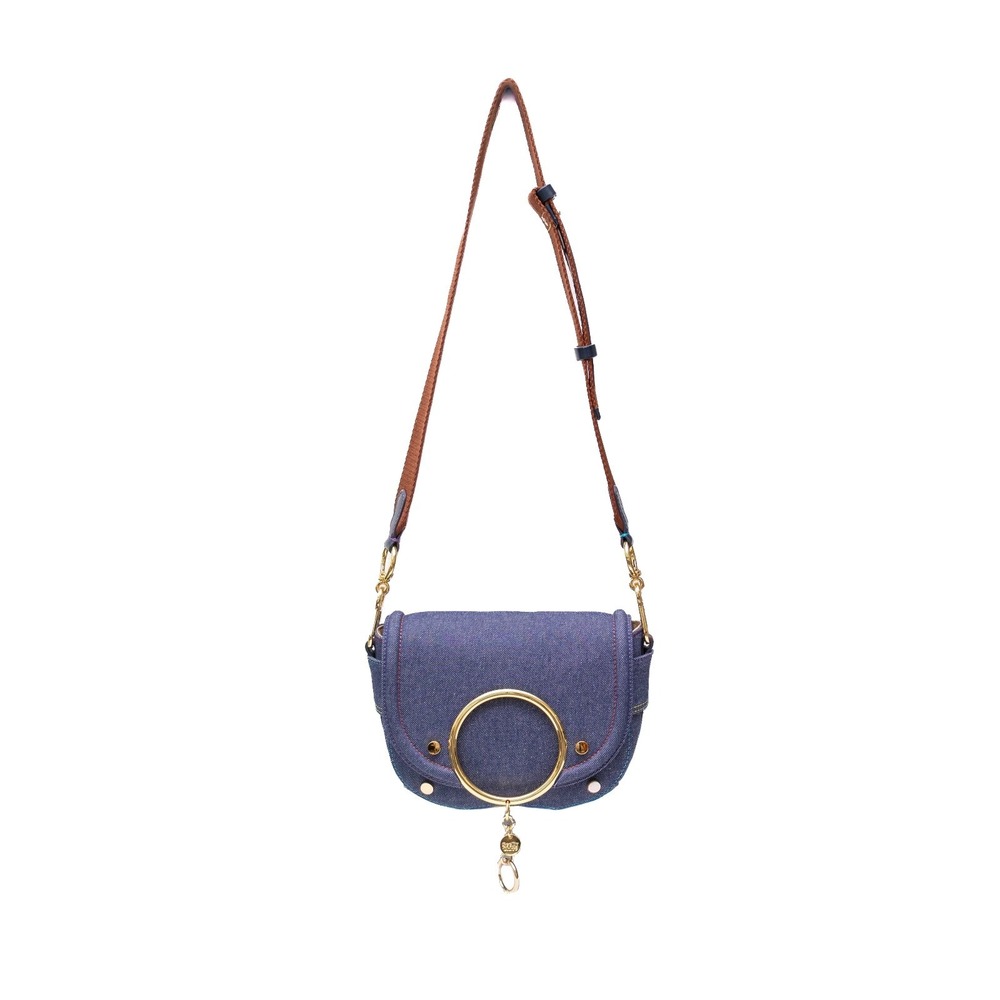 See by Chloé Mara Denim Crossbody Bag‎ – Gold Ring Detail – Colorblock Trim